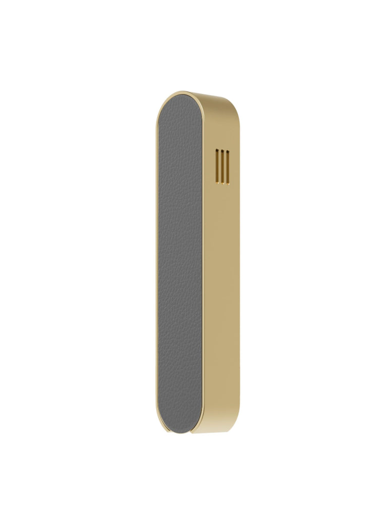 Modern Mezuzah - Mood - Gold Gray Leather - Uvtuvo Jewish Gift Modern Judaica