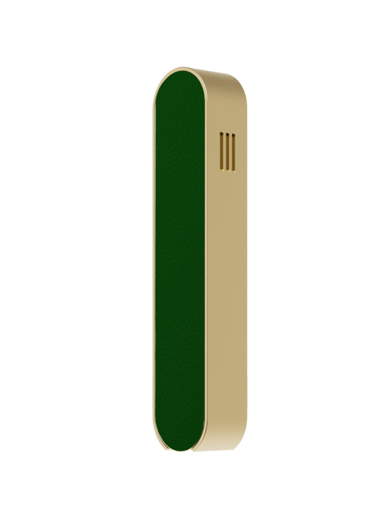 Modern Mezuzah - Unique Mood - Gold Green Leather - Uvtuvo Jewish Gift Modern Judaica