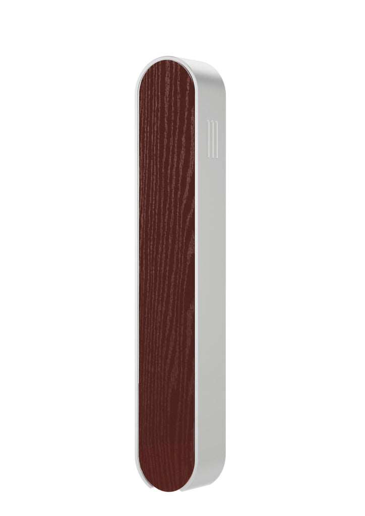 Modern Mezuzah - Mood - Silver - Brown Wood - Uvtuvo Modern Judaica Jewish Gift