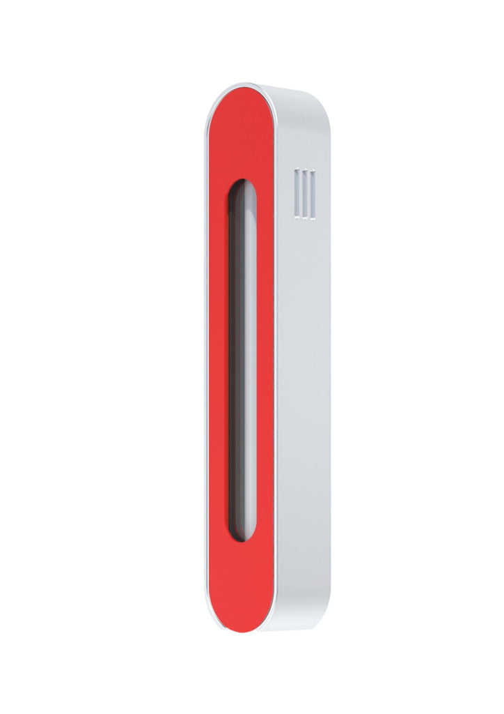 Modern Mezuzah - Mood - Silver - Red Cutaway - Uvtuvo Modern Judaica Jewish Gift